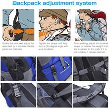 Mochila de senderismo de 50L, mochila resistente al agua para acampar, mochila para mochilero, viajes, senderismo y escalada - Azul claro - Ver 12