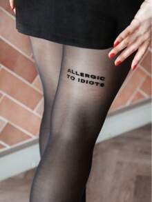 1 Pair Women's New Printed Stockings, Sexy Letter Design Thin Pantyhose, Black, Spring/Summer - Zmsw - View 8