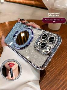 New Rhinestone Mirror, Apple 15 Promax Phone Case, Anti Drop Lens, All Inclusive, Apple 13/12/11, Simple And Fashionable, Popular , 17 Promax, Male And Female, Niche, Goddess Pure - Silver - View 7