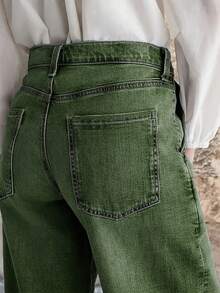 New Women's Loose Fit Wide Leg Casual Washed Denim Jeans - Green, High Quality Jeans - Army Green - View 5