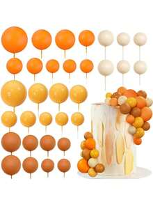 32pcs Colorful Ball Cake Toppers, Suitable For Decorating Birthday Party And Wedding Cupcakes And Cakes, Includes Pink, Yellow, Blue, Purple And Green Pearl-Like Spheres - Multicolor - View 12