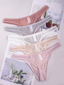 5-Piece Men's Sexy Lace Thong, Fashionable Lace Printed See Through Mesh Hollowed Out Bikini Triangle, Comfortable, Breathable, Elastic Low Waist Underwear, Suitable For Daily And Special Occasions - 混合色 - 查看 3