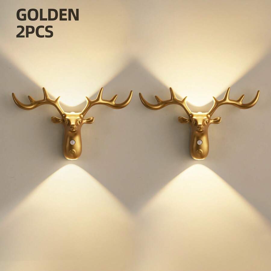 Smart LED Deer Wall Lamp With Touch Dimming & Motion Sensor, Up And Down Wall Lights Indoor With 3 Colors Dimmable, 1200mAh USB Rechargeable Night Light ,Wireless Magnetic Wall Wash Lights,Suitable For Stairs,Porch,Hallway, Bathroom, Bedrooms, Cabinets, Living Room, Bar Cabinet - 彩色 - 查看 1