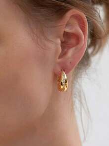1对时尚奢华金属几何耳钉，适合少女日常及节日佩戴 - 幾何 - 查看 2