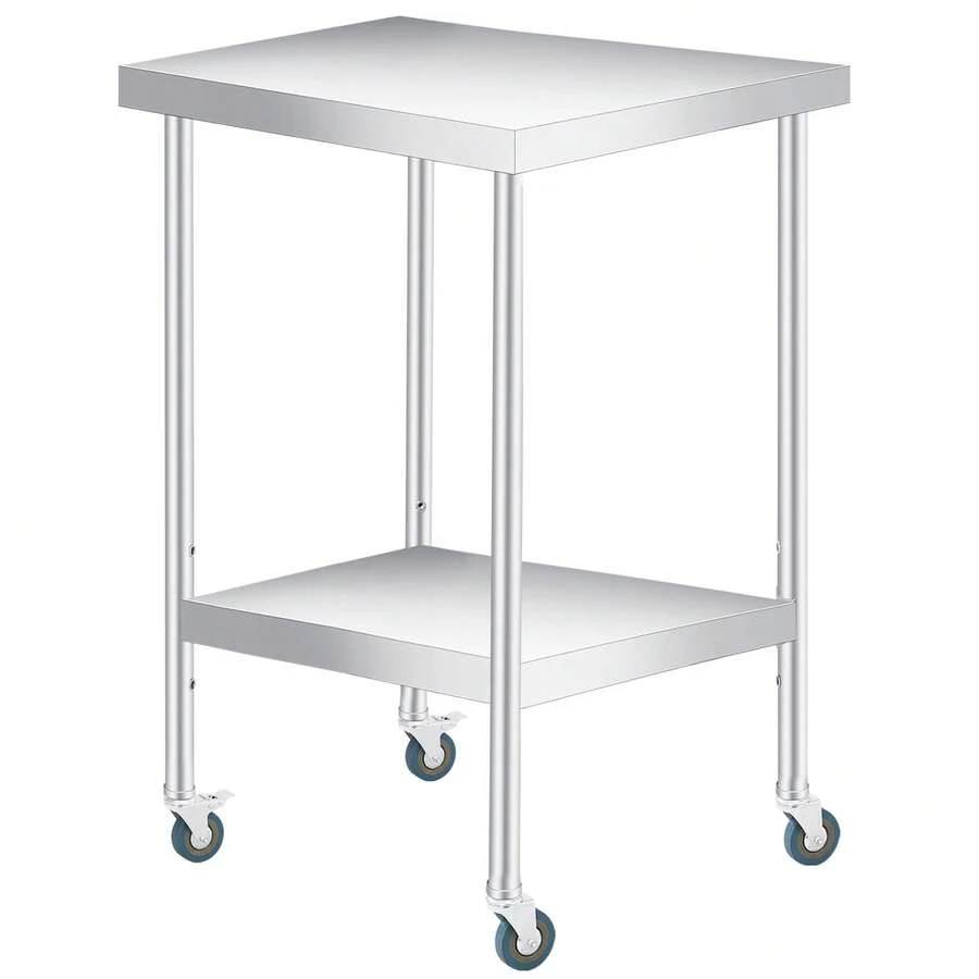 Mesa de preparación de Acero Inoxidable, con Estante Ajustable, Mesa Comercial Resistente con Estante Inferior Ajustable para Uso al Aire última intervensión, restaurantes - Rueda de 24 x 24 pulgadas - Ver 1