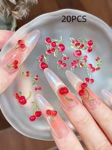 20-500件可愛3D迷你紅色櫻桃樹脂美甲飾品，甜美水果亮面美甲寶石，DIY美甲藝術裝飾配件 - 彩色 - 查看 12