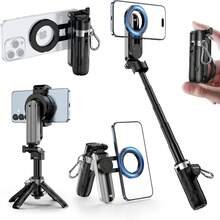 4-In-1 Magnetic Phone Tripod, Mini Selfie Stick With 360° Rotation, Bluetooth Remote Control, Portable Pocket Tripod For IPhone, Android, Vlog, Live Stream, Travel - màu đen - Xem 1