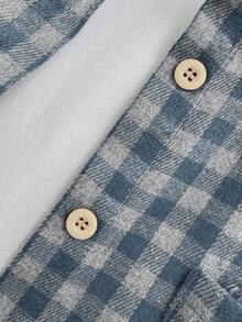 Women's Plaid Minimalist Casual Long Sleeve Brushed Shirt - Blue - View 4