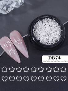 1 caja de decoraciones de arte de uñas de metal con forma de corazón hueco y estrella en color plateado, pegatinas de uñas con forma de corazón y estrella en estilo punk, suministros de salón de uñas para diseños del Día de San Valentín - Plateado - Ver 12