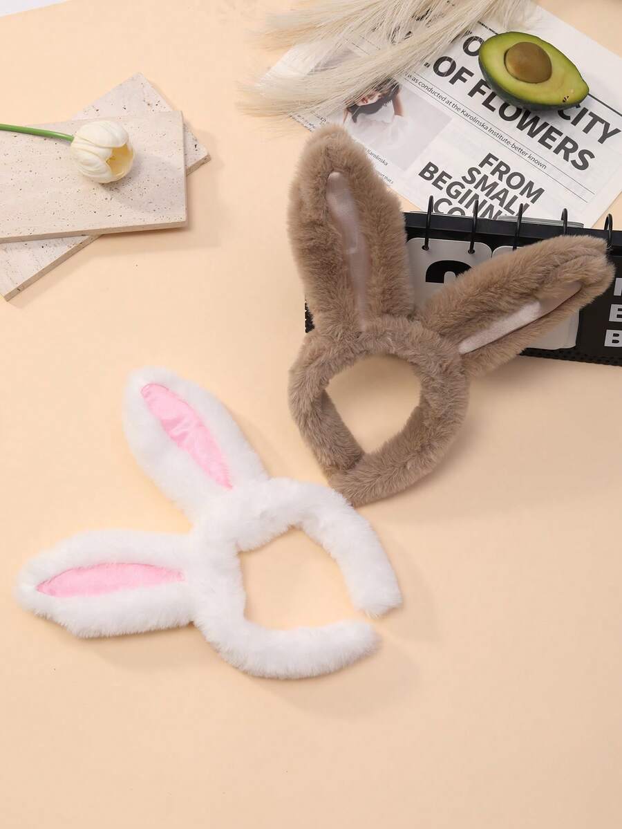 2 piezas/4 piezas Diadema con orejas de conejo de peluche, colores surtidos, decoración de ambiente para fiesta de Pascua - Multicolor - Ver 1