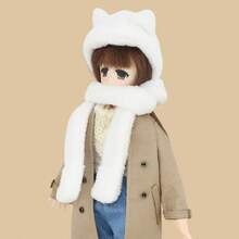 Cute Cat Ear Scarf Hat, Fits 12-Inch Dolls, Available In Various Sizes, Warm And Adorable Design, Integrated Hat And Scarf (Scarf Hat Set Only, Doll Not Included) - White - View 3