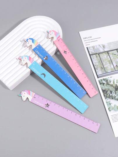 1 件装彩色小马造型木制尺，时尚可爱，学生美术绘图直线测量工具，开学季学生文具礼物