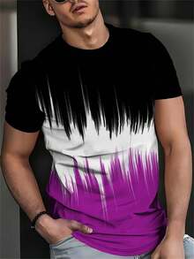 Men's Ombre Round Neck Short Sleeve T-Shirt - Casual Summer Top, Breathable Polyester Fabric - Multicolor - View 3