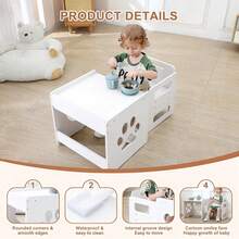 Kids Table And Chair Set, Montessori Weaning Table & Chair Set, 3 Adjustable Height Chair & Activity Table With Fence For Eating, Playing, Learning - White - View 5