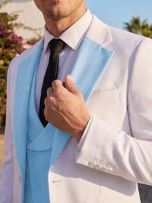 Mercer Haus Bộ vest nam 3 món dáng ôm, vest công sở trang trọng dành cho nam giới, thích hợp cho đám cưới, tiệc tùng và các dịp trang trọng khác. - Màu xanh nhạt - Xem 4