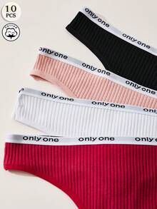 10条/套 随机纯棉女士性感内裤，少女风字母印花舒适内衣套装，假日装 - 彩色 - 查看 5