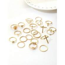 Comercio Exterior Transfronterizo Dropshipping Anillos de Mujer Anillos de Moda Estilo Punk Cruz Mariposa Corazón - Oro 11 - Ver 3
