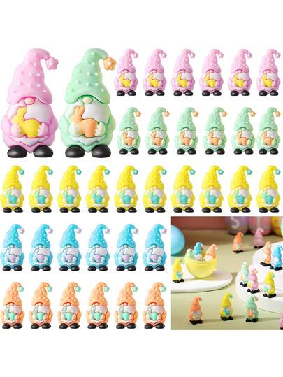 5Pcs Easter Mini Gnomes Figures Tiny Fairy Gnomes Rabbits Figurines Stuffers Gift Little Figurines To Hide Bunny Rabbits Miniature Statues Party House Garden Accessories (Colorful)