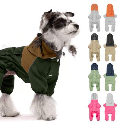 （小型犬）宠物服装，狗狗四脚外套，防风连帽外套，带反光条的户外外套，可调节抽绳