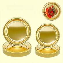 5/10/25/50/100个金色纸盘，沙拉盘，甜点盘，一次性派对餐具，派对餐盘，7英寸和9英寸两种尺寸可选，方便盛放蛋糕、甜点、沙拉、汉堡、三明治、开胃菜，适用于生日派对、婚礼、户外露营、圣诞装饰、新年等场合。 - 金色 - 查看 2