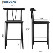 Taburetes de barra Conjunto de 2, 25 pulgadas Taburetes de altura del contador con espalda para la isla de la cocina, PU cuero falso piernas de metal tapiceado Taburete sin brazos - Negro 2 piezas - Ver 2