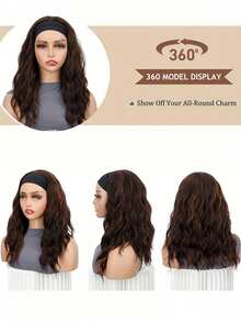 Adjustable Headband Wig - Short Wavy Shoulder Length Curly Synthetic Fiber, Non-Adhesive Comfortable For Daily Wear & Party, Heat Resistant Basic Style For Women - Multicolor - View 5