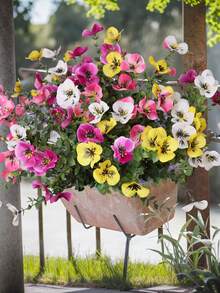 8 Stück/Set künstliche gemischte Farben Stiefmütterchen, Prunkwinde und Mini-Blumenstrauß in Gelb, Lila, Weiß und Rosa. Material: PE. Realistische künstliche Blumen. Lebensechte Pflanzen. - Verschiedenfarbig - Übersicht 7