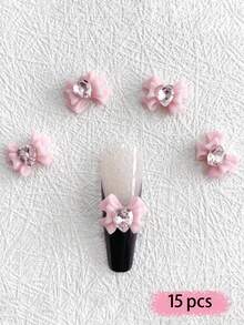 15pcs Nail Charms, Resin Bow Ribbon With Rhinestones, White, Pink, Black Nail Charms, Luxury Y2K Metal Nail Supplies, Shiny White, Pink, Rhinestone Nail Gems, Suitable For Multi-Functional DIY Accessories Nail Decoration - Multicolor - View 10