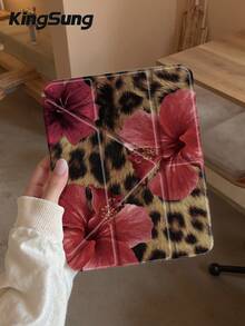 Kingsung Flowers & Leopard Print Pattern Y-Shaped Folding Dual-Sided Sprayed Acrylic Transparent Crystal Tablet Case Compatible With Samsung Tablets/IPad Mini6/7/9.7/10.2/10.5/10.9/12.9/Pro 11, 10th Generation, Protective Cover Supports Multi-Angle Adjustment, Six Ways To Place The Bracket, Built-In Pen Slot,Transparent Back Cover, Anti-Drop Protection, Automatic Wake/Sleep - Multicolor - View 3
