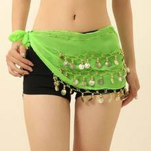 1 pieza Cadena para la cintura de baile, accesorio de baile del vientre de estilo hip hop callejero con monedas doradas cosidas a mano, multicolor, de tela metálica, decorativo y sexy para la cintura y falda, estilo bohemio y retro, para fiestas, vida nocturna, atuendos de playa, ropa y accesorios de festival - Multicolor - Ver 18