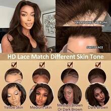 13x6 13x4 HD Transparent Lace Front Wig Human Blended Hair Body Wave 8-34 Inch - 200% Density Grade Pre-Plucked Glueless Frontal Wig With Baby Hair For Women, No Glue & Ready To Wear, Realistic & Natural Look Wig - Brown - View 8