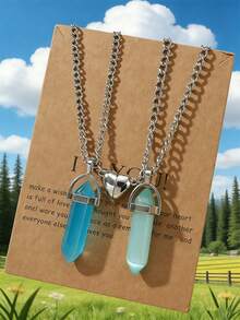Set de 2 collares con colgante de piedra de cristal de corazón magnético con forma de yin yang de colores múltiples, regalo para parejas/mejores amigos, adecuado para uso diario de mujeres - Multicolor - Ver 18