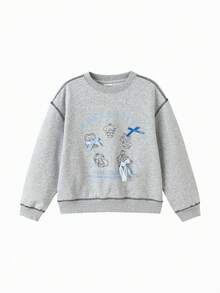 Balabala 女童卡通图案圆领卫衣 - Mikko 卡通人物长袖休闲套头衫 - 灰色調 - 查看 1