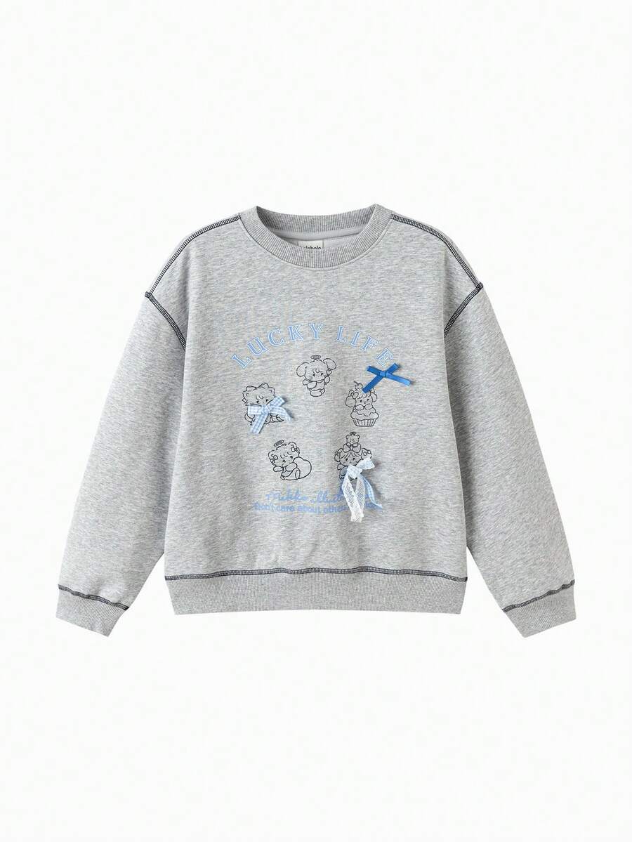 Balabala 女童卡通图案圆领卫衣 - Mikko 卡通人物长袖休闲套头衫 - 灰色調 - 查看 1