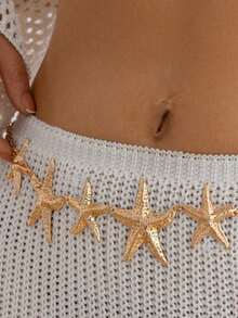1pc Fashionable Asian Girl Personalized Casual Ocean Style Starfish Exaggerated Waist Chain, Suitable For Beach Vacation Travel - Gold - View 4