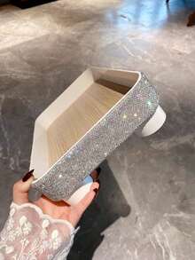 1pc Luxury Sparkling Rhinestone Fragrance Aromatherapy Key Storage Tray, Bathroom Vanity Jewelry Skincare Organizer Tray, Suitable For Living Room Office Desktop Clutter Organization, Creative Gift - Silver - View 7