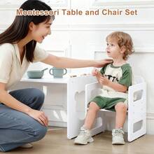 Kids Table And Chair Set, Montessori Weaning Table & Chair Set, 3 Adjustable Height Chair & Activity Table With Fence For Eating, Playing, Learning - White - View 3