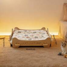 网红风木质宠物床，病毒式传播的治愈系猫窝，营造舒适氛围，床垫可拆卸水洗，不粘毛 - 卡其色 - 查看 5