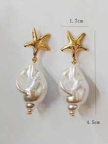 Gold-Plated Starfish & Spiral Pendant Earrings, Jewelry For Women, Summer Beach Vacation - Multicolor - View 3