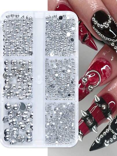 Y2k Golden Silvery Color Half Round Caviar Beads Nails Charms Flatback Half Round Beads Manicure Art Accessories Gothic Punk Nails Decoration