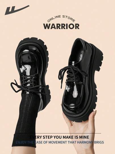  Warrior Ladies' Small Leather Shoes Casual And Fashionable With Thick Soles That Increase Comfort Versatile And Retro British Style Loafers Applicable Throughout The Year Wear-Resisting All-Day Wear