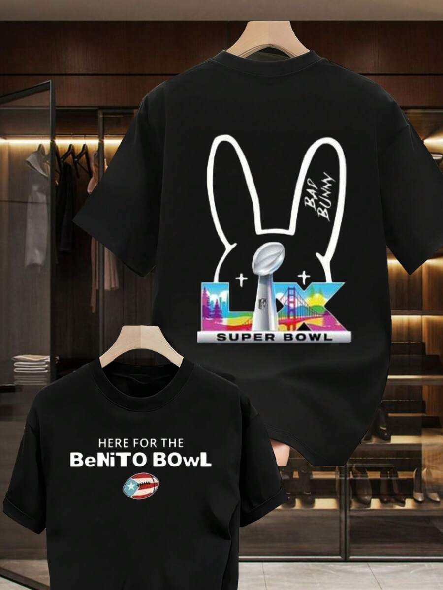 Benito Bowl T-shirt, double-sided printed T-shirt (180g pure cotton), Christian gift, men's T-shirt, men's casual comfortable T-shirt, streetwear cotton T-shirt - Negro - Ver 1