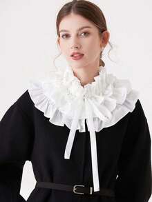 1件荷叶边多层可拆卸领子，带可调节系带颈部装饰披肩 - A - 查看 3