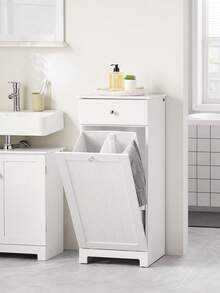 SoBuy Laundry Cupboard With Fold-Out Laundry Bag, Laundry Chest, Laundry Hamper With Drawers, Laundry Basket, Bathroom Cabinet, Bathroom Furniture, Approx. 40x91x38cm (WxHxD), BZR21 - White - View 2