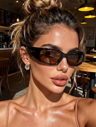 1 Pair Unisex Brown Wrap-Around Futuristic Glasses, Y2K Style, Suitable For Rave Parties, Outdoor Travel, Street Photography, Music Festivals, Carnivals, Creative Fashion Accessory