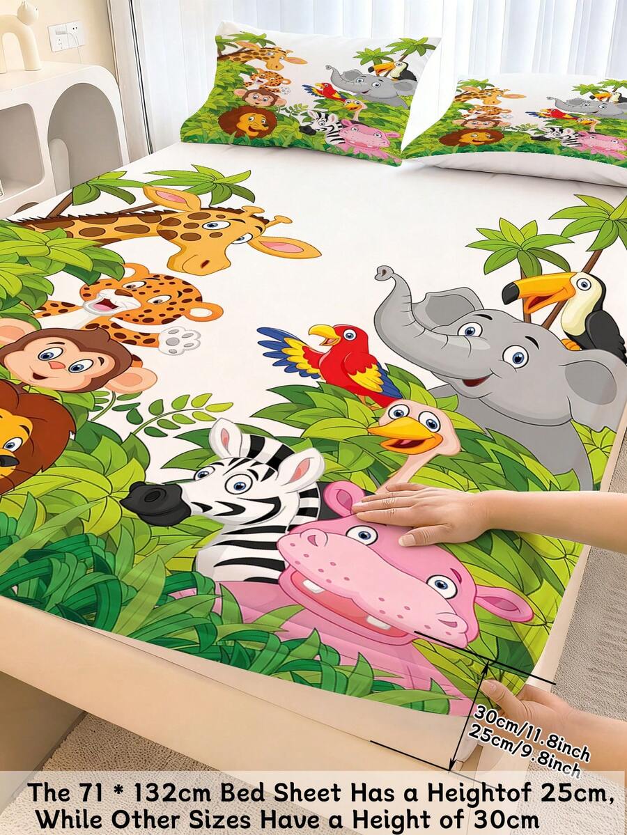2/3pcs Set Jungle Animal Pattern Kids Bedding Set, Soft & Comfortable Microfiber Material, Deep Pockets, Suitable For Boys & Girls (Fits Twin/Full/Queen/King Size) - Multicolor - View 1