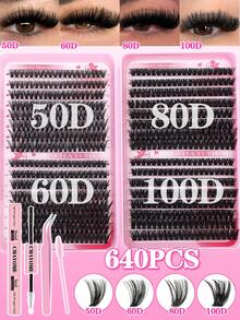 Kit com 640 tufos de cílios postiços independentes, curvatura D (10D+20D+30D+40D+50D+60D+80D+100D), tamanhos de 10 a 16 mm, para aplicação DIY. Cílios naturais, alongadores, volumizadores e de longa duração. Inclui cola, selante e pinça. Ideal para iniciantes, para uso em casa ou ao ar livre, perfeito para o dia a dia, festas e festivais de música. - Multicolorido - Ver 16