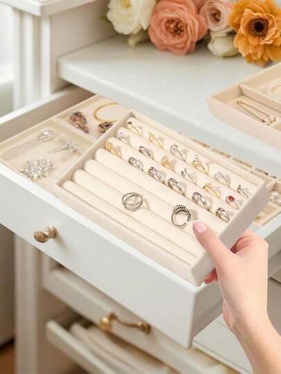 9/1 chiếc Khay đựng trang sức bằng nhung cao cấp có thể xếp chồng lên nhau - Không có lớp nhung phủ - Bền chắc - Khay/Giá đỡ trang sức có thể xếp chồng lên nhau, hộp đựng đồ trang sức trang nhã cho bông tai, nhẫn, dây chuyền và các loại trang sức khác - Giúp bạn sắp xếp trang sức một cách thời trang