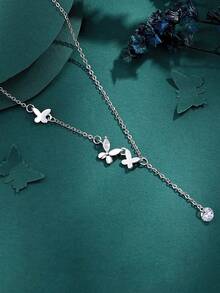 1pc S925 Sterling Silver Rhinestone Butterfly Necklace, Minimalist Design, Fashionable & Versatile Choker Necklace, Romantic & Sweet Clavicle Chain, Gift Idea - Butterfly - View 7