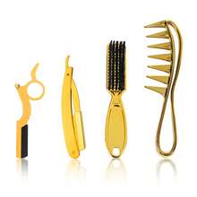 Men's Stainless Steel Manual Shaver, Sideburns & Face Razor, Manual Shaving Knife, Gold Styling Comb Set - Multicolor - View 6